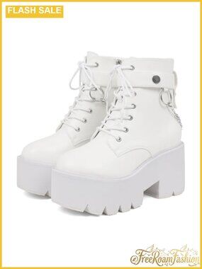 Platform Ankle Boots Faux Leather Combat Booties